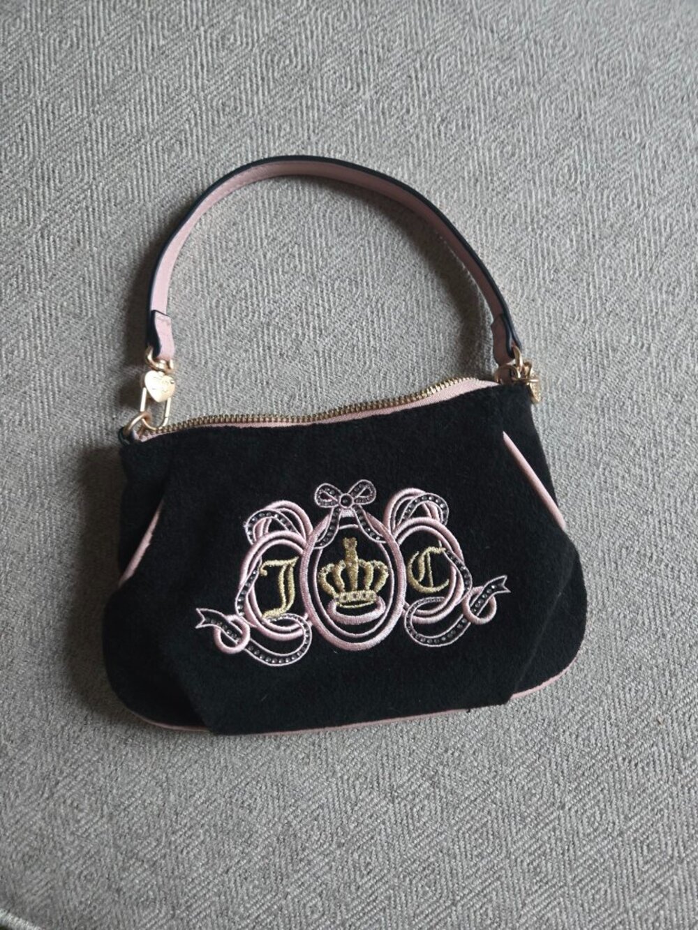 Juicy Couture Velour Mini Shoulder Bag Pink Black Purse